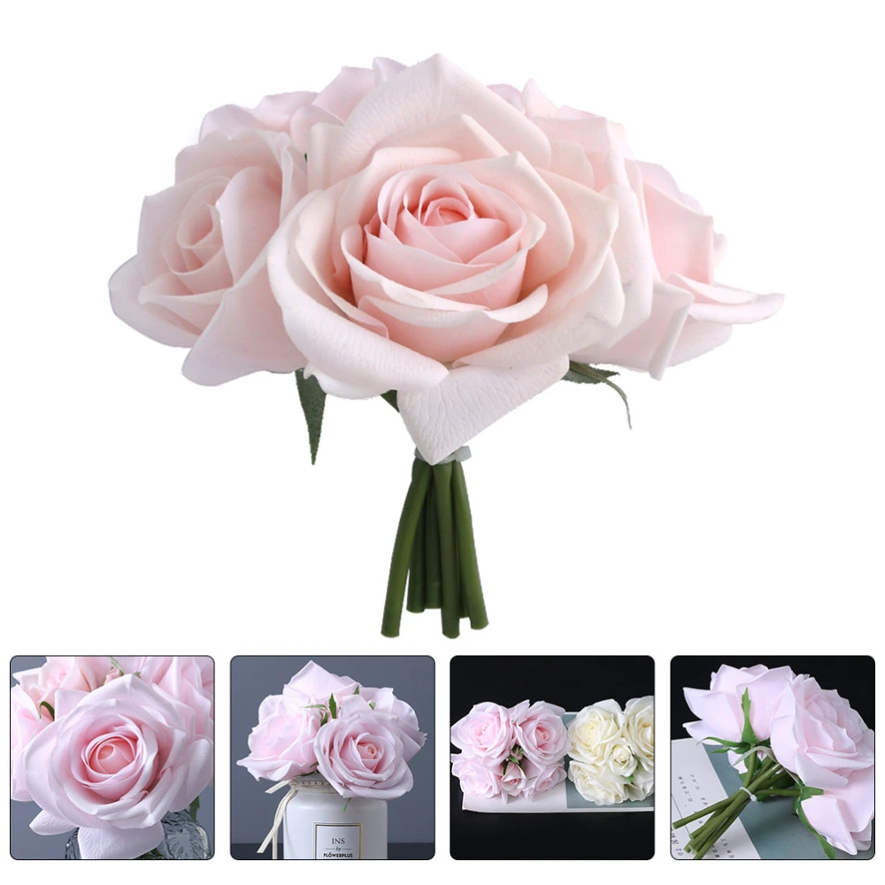 1pc Wedding Holding Flower Simulated Rose Bouquet Home Rose Ornament (Pink)