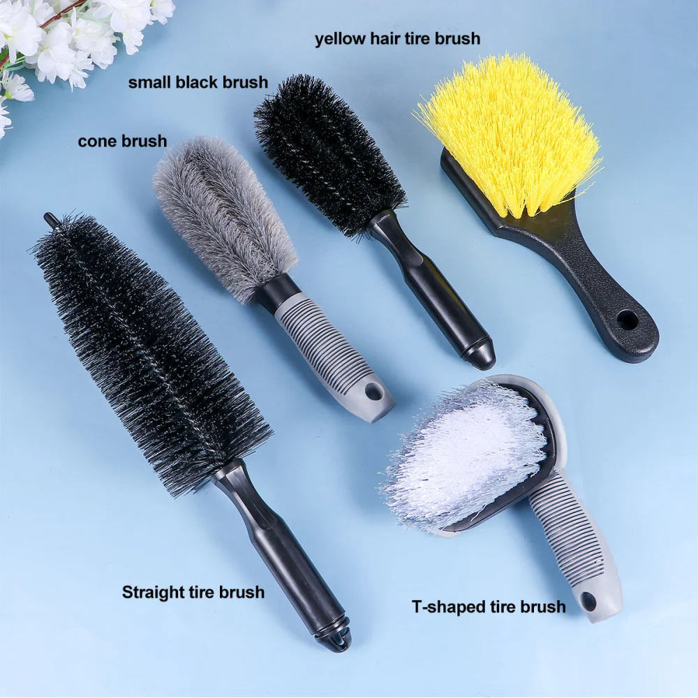 5Pcs  Professional Car Tyre Brush Kit Wheel Cleaning Brush Metal Surface Brim Gap Brush for Home Shop Car