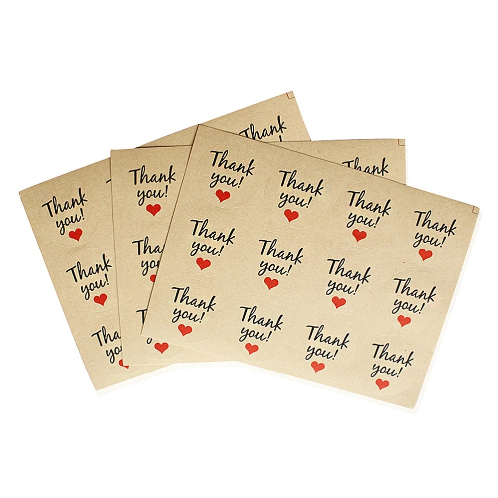 600pcs Kraft Paper Thank You Adhesive Labels Thank You Stickers with Red Heart Wedding Favor (50 Sheet x 12)