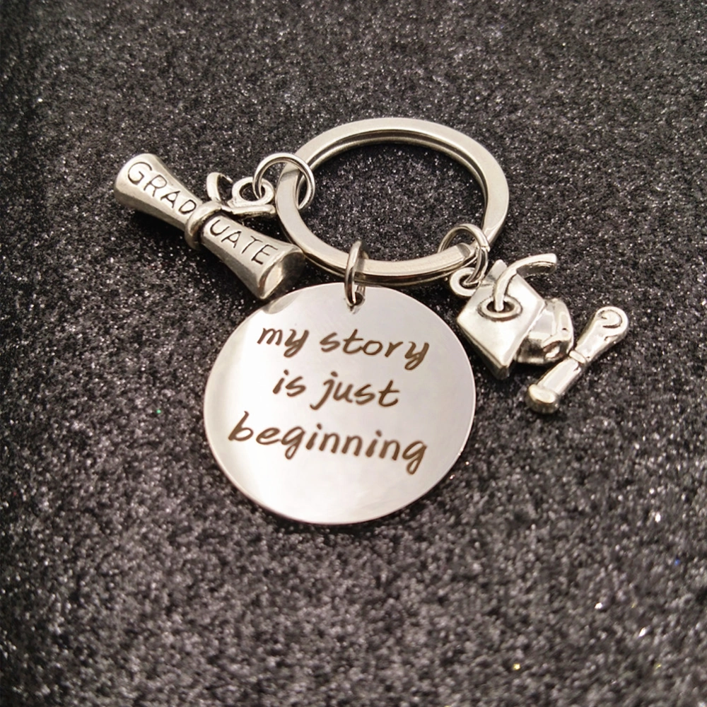 "My story is just beginning"Chain Keychain Graduate Diploma Graduation Charms Notebook Pendant Gift for Student(Silver)