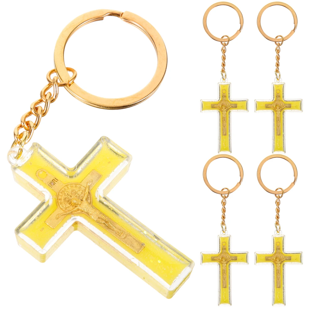 5pcs Wear-resistant Cross Pendant Charm Delicate Plastic Key Chain Religious Cross Shaped Key Ring