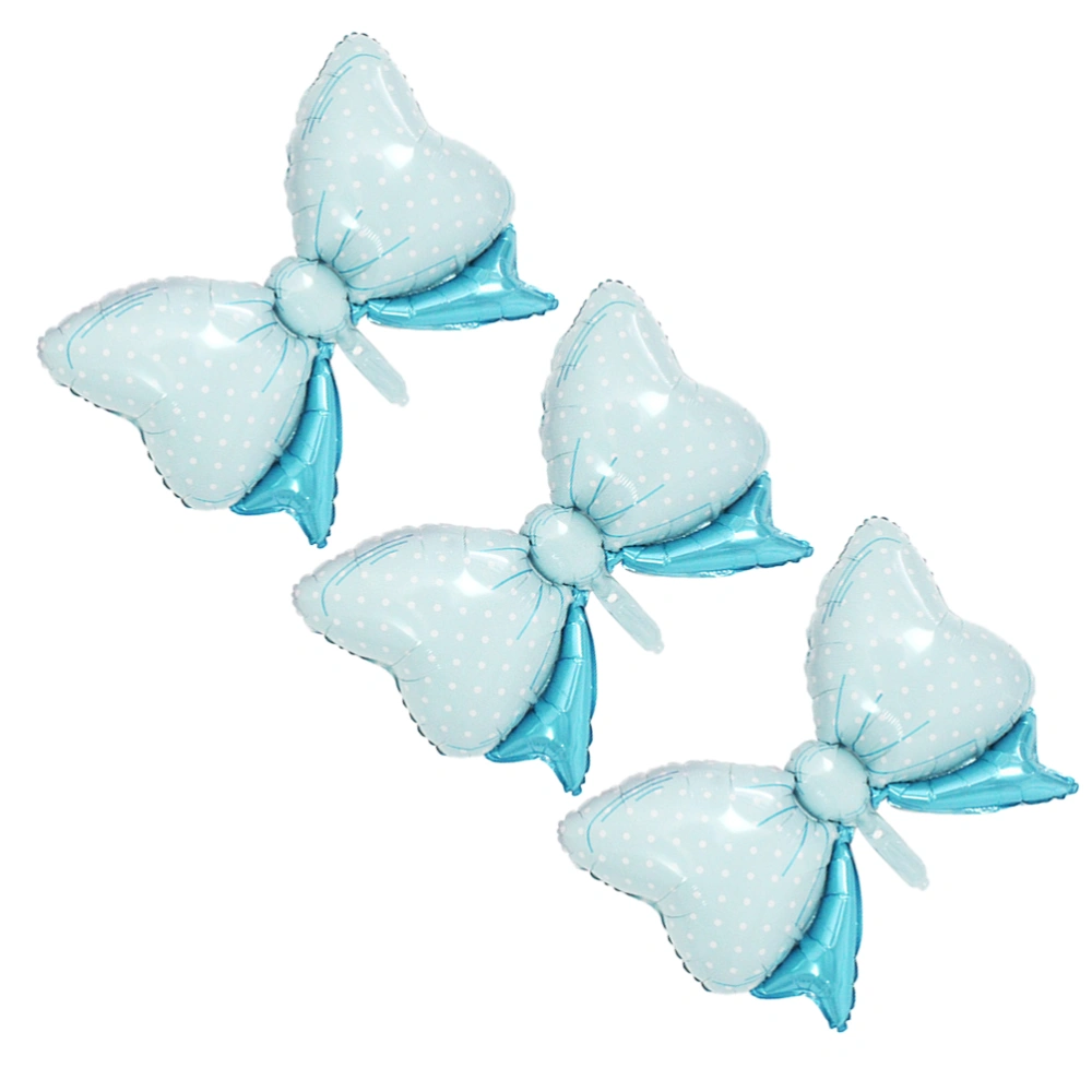 3pcs Bowknot Aluminum Film Balloons Cartoon Bow Shape Balloons Decorations Baby Birthday Decorations Blue Pink Balloons Party Layout Decor Blue