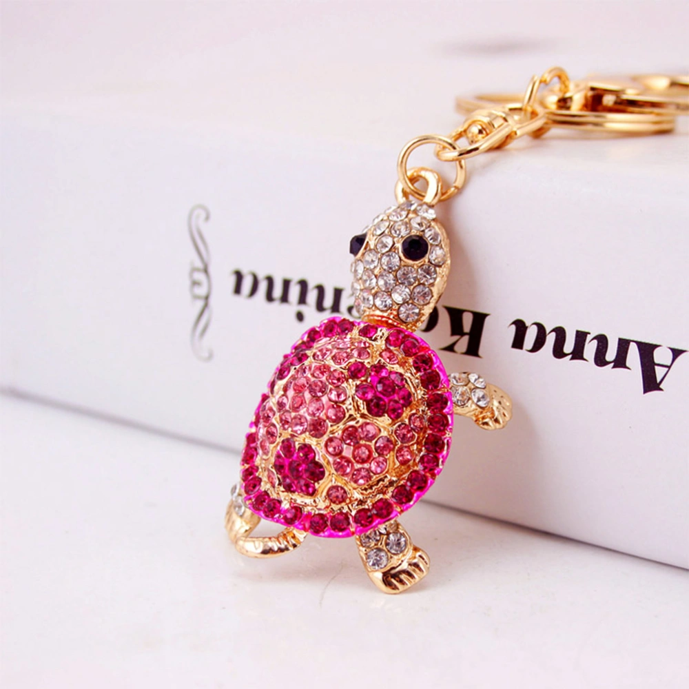 Creative Turtle Keychain Sparkling Keyring Alloy Blingbling Crystal Rhinestones Car Bag Keychain Purse Pendant Handbag Decoration Holiday Girl Boy Women Gift (Pink)