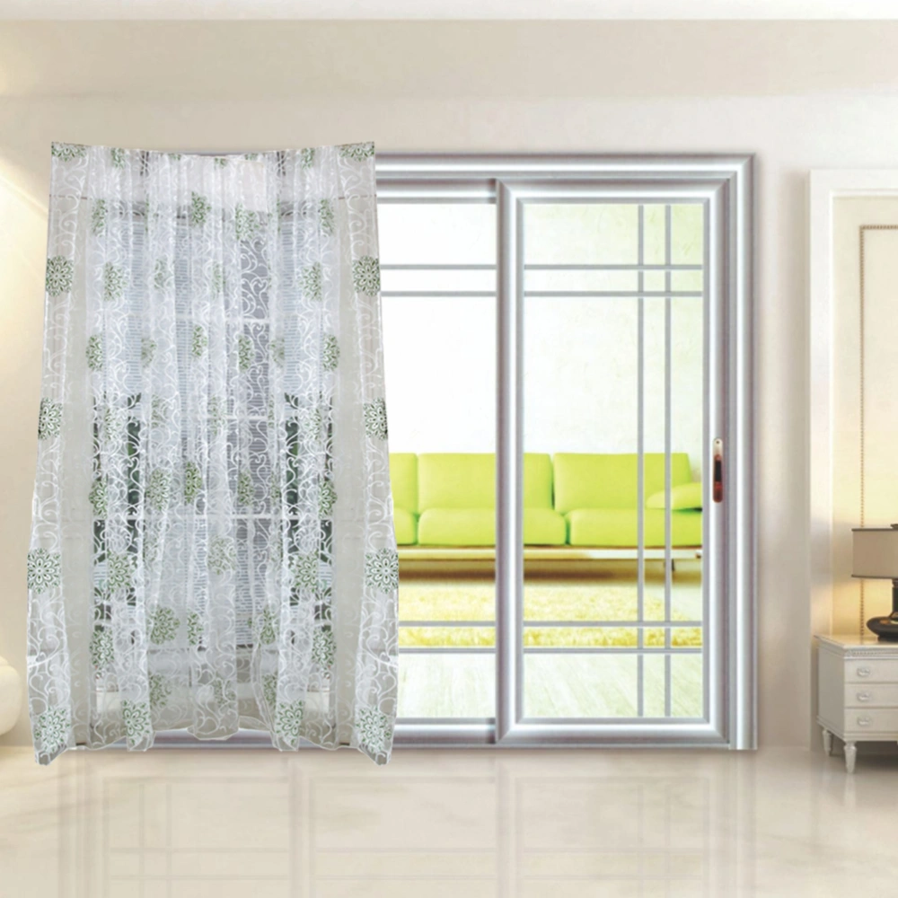 1*2M Flowers Printing Semi-Blackout Beautiful Curtains Grommet Curtains Window Curtain Panels for Home Bedroom(Green)