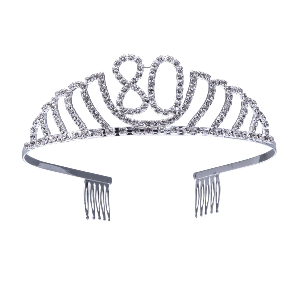 80th Birthday Tiara Crystal Rhinestone Birthday Tiara Queen Crowns Headband With Hair Combs Clip