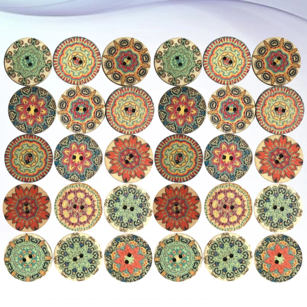 100pcs of One Bag Vintage Fastener Wooden Button Creative Round Snaps Mini Delicate Button for Clothes Bag Pants DIY Sewing (Light Blue Pattern 20MM 100pcs for One Bag)