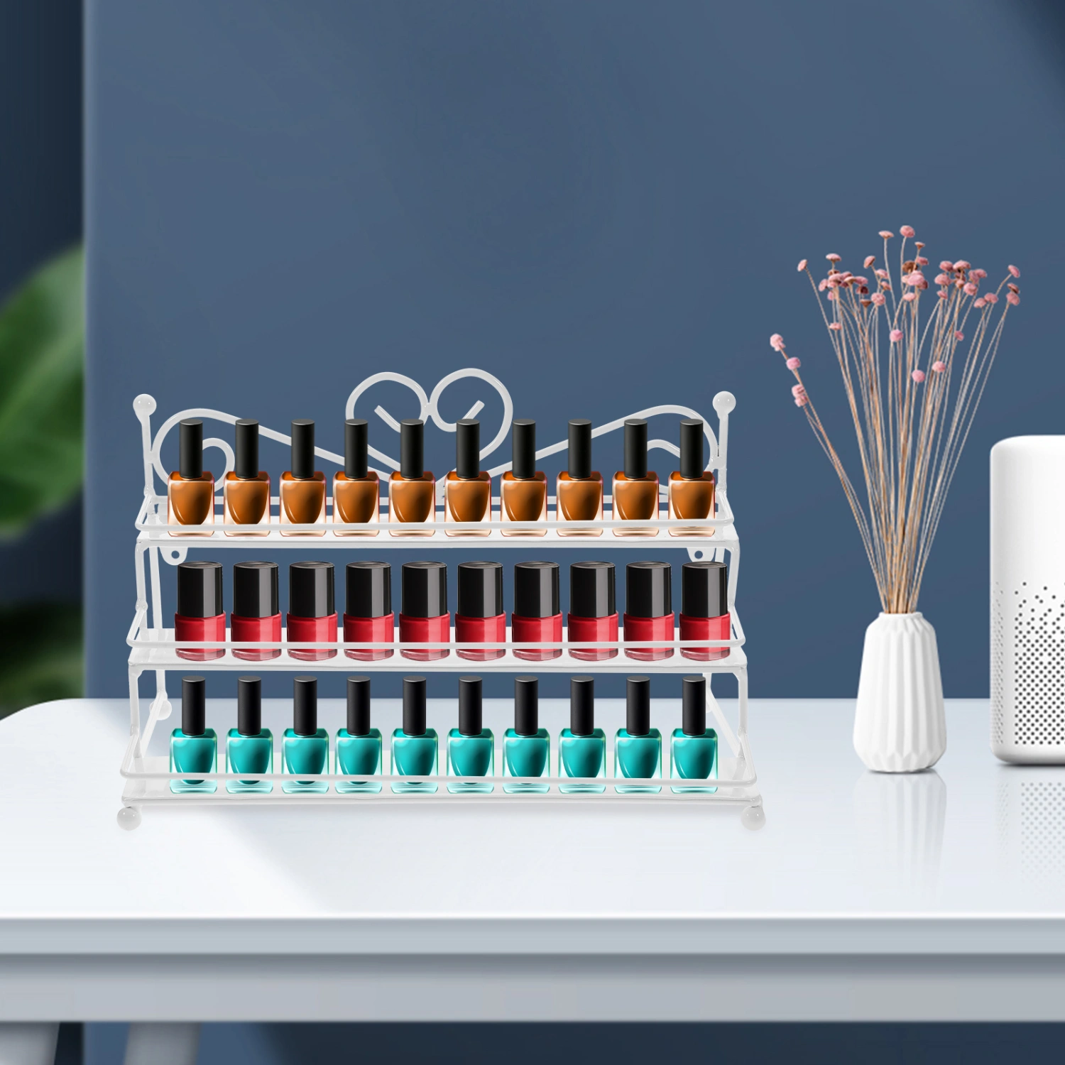 Metal Nail Polish Organizer Holder Table Nail Polish Dispaly Organizing Rack (White)