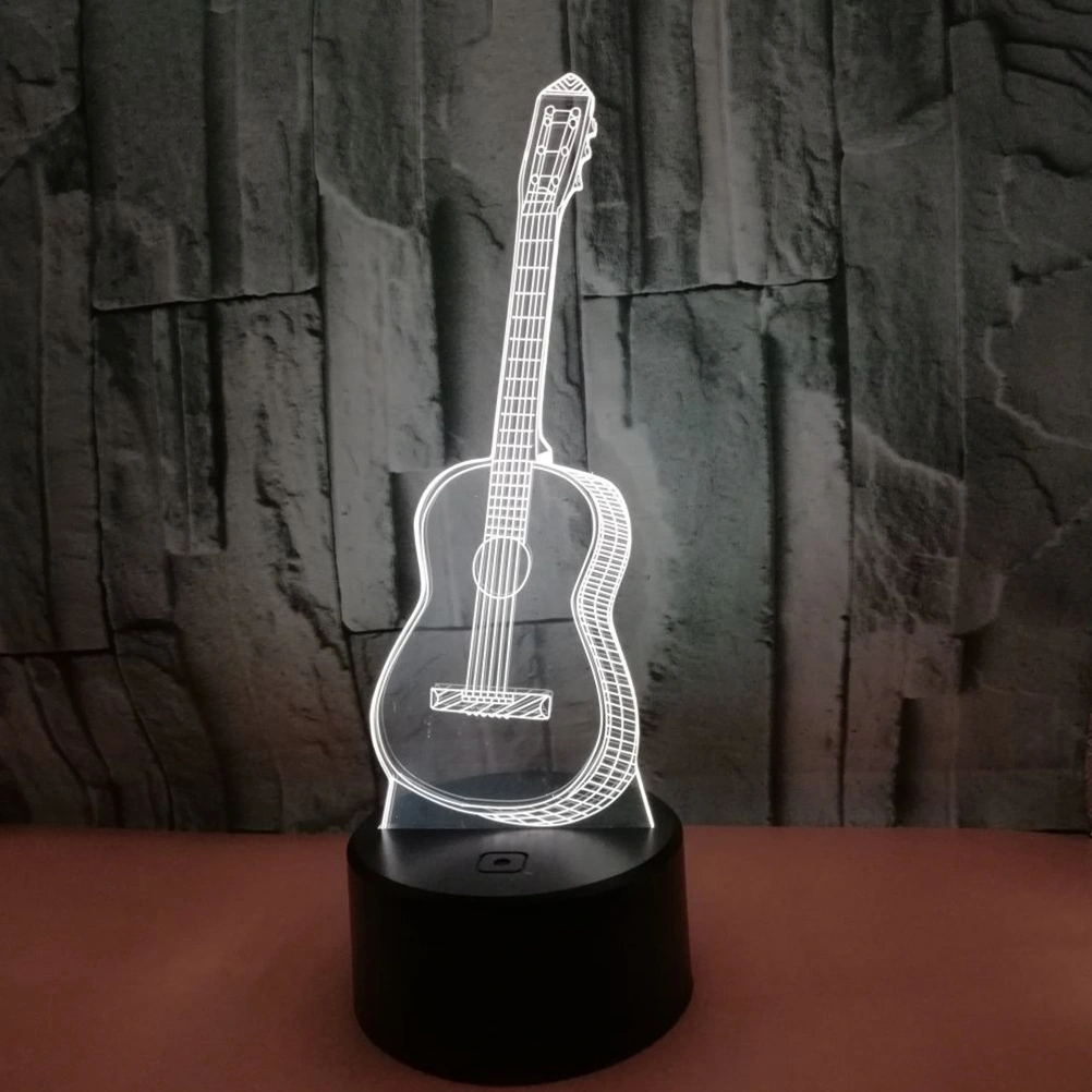 3D LED Multicolored Illusion Visual Night Light USB Powered Touch Table Desk Lamp for Bedroom (Guitar)
