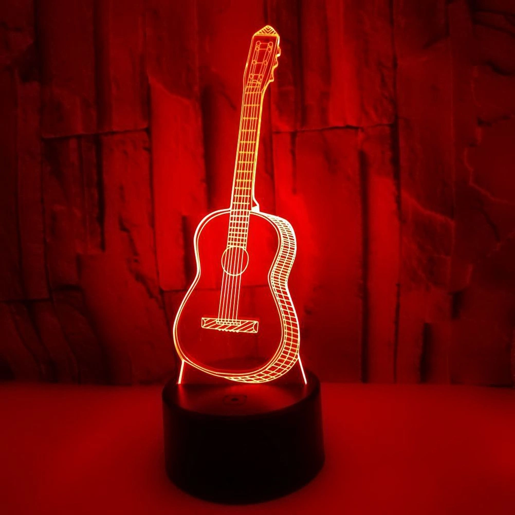 3D LED Multicolored Illusion Visual Night Light USB Powered Touch Table Desk Lamp for Bedroom (Guitar)