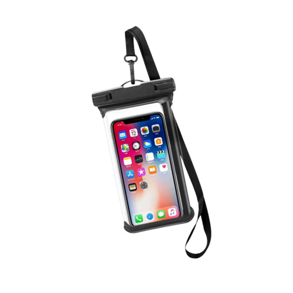 PVC Transparent Waterproof Mobile Phone Bag Universal Phone Floating Bag Pouch Outdoor Water Sports Phone Case (Black)