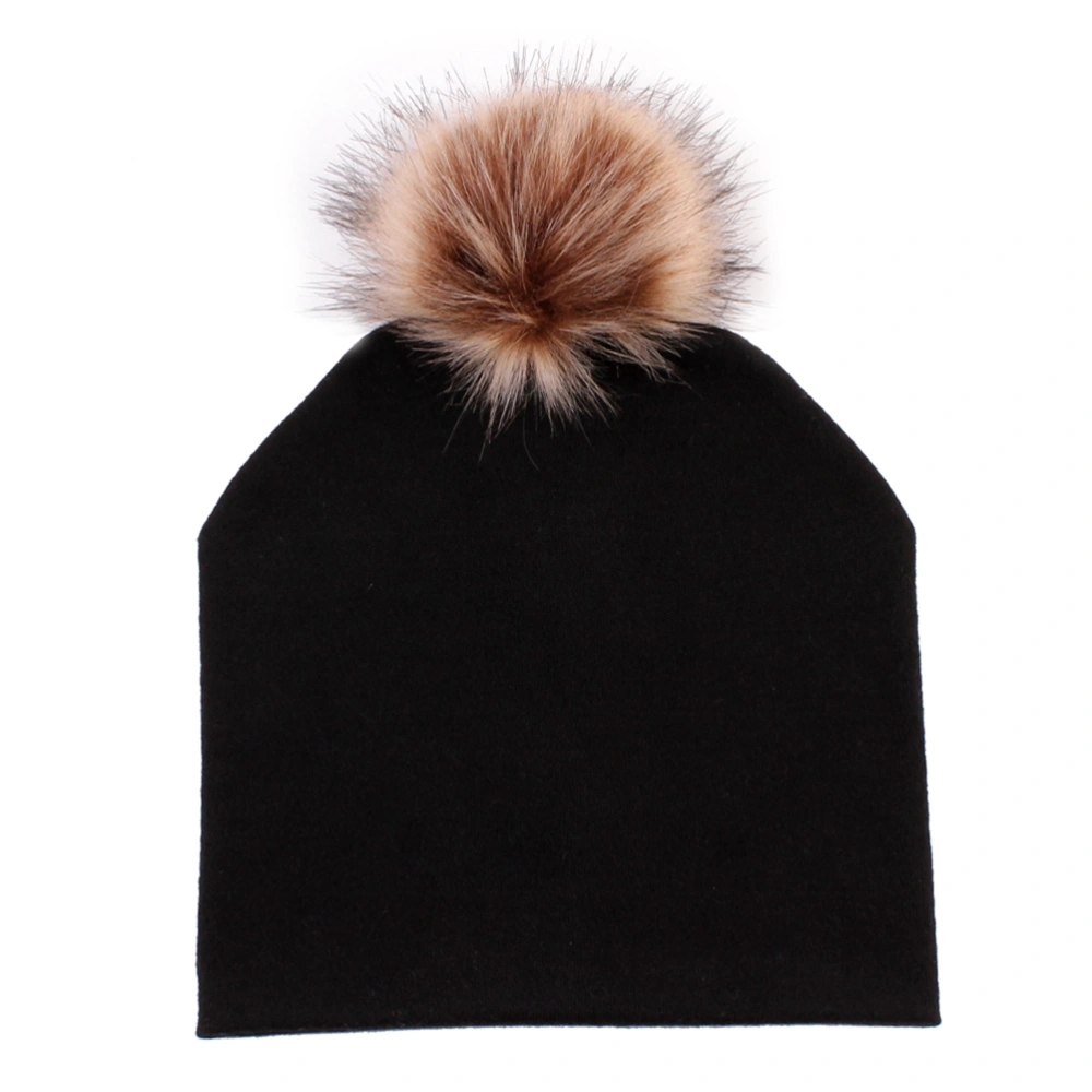 Womens Autumn Hat Cotton Casual with Artificial Fur Pompom Winter Female Hats (Black)