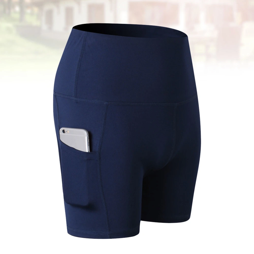 Female Sports Shorts Yoga Short Trousers Quick-dry Training Pants Trisection Length Shorts - Size M Navy