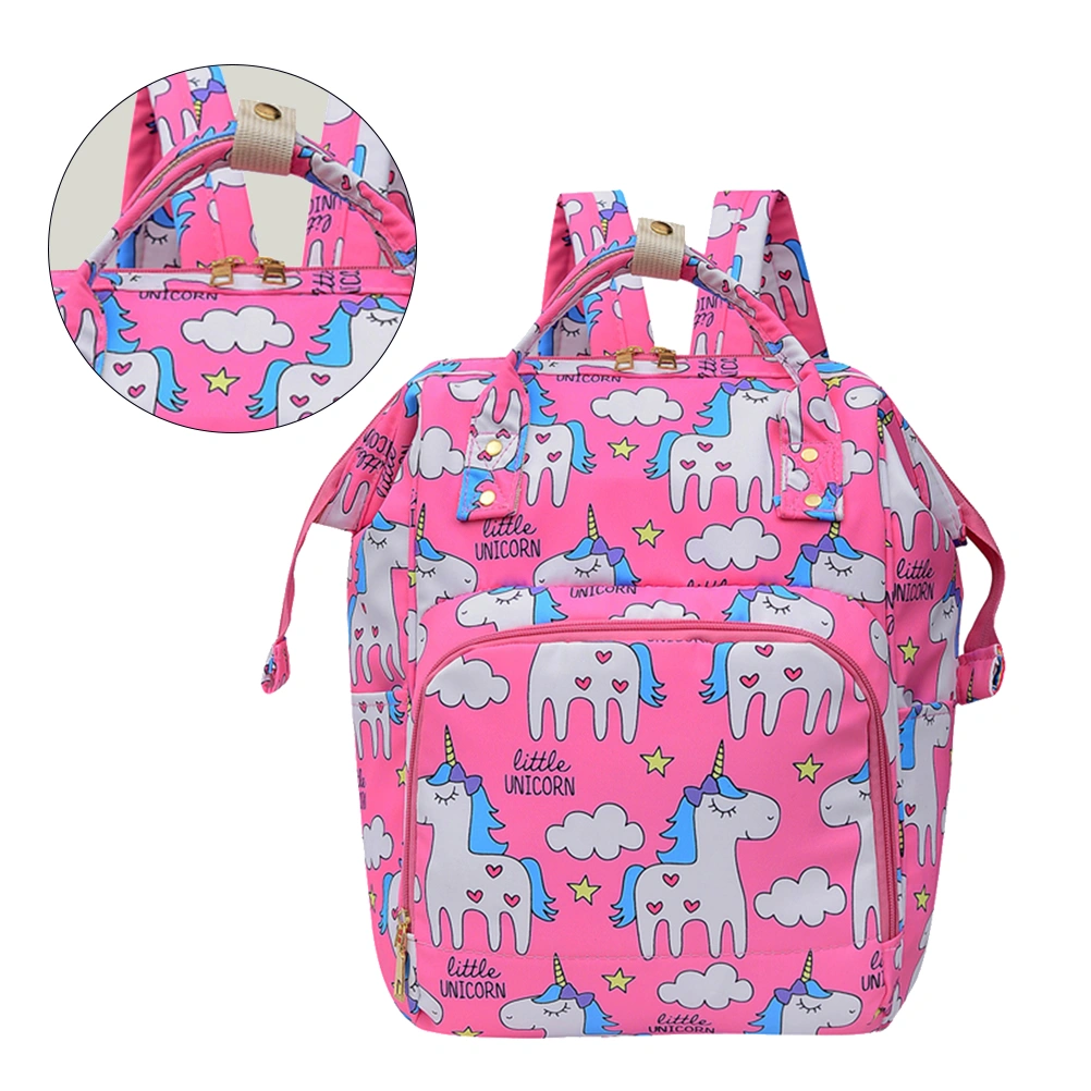 1pc Mommy Bag Large-capacity Printed Diaper Backpack Storage Backpack for Babies Daily (Pink)