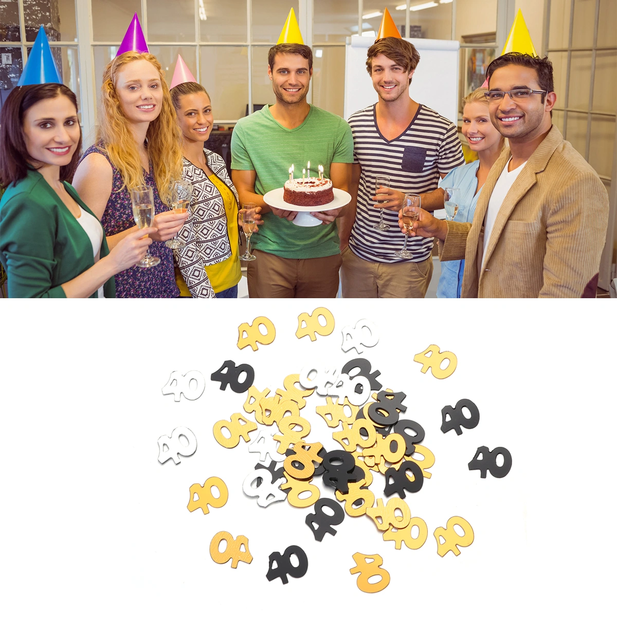 1200pcs Number 40 Sequins Confetti Party Supplies Table Confetti Decoration for Birthday Anniversary (Golden, Silver, Black)