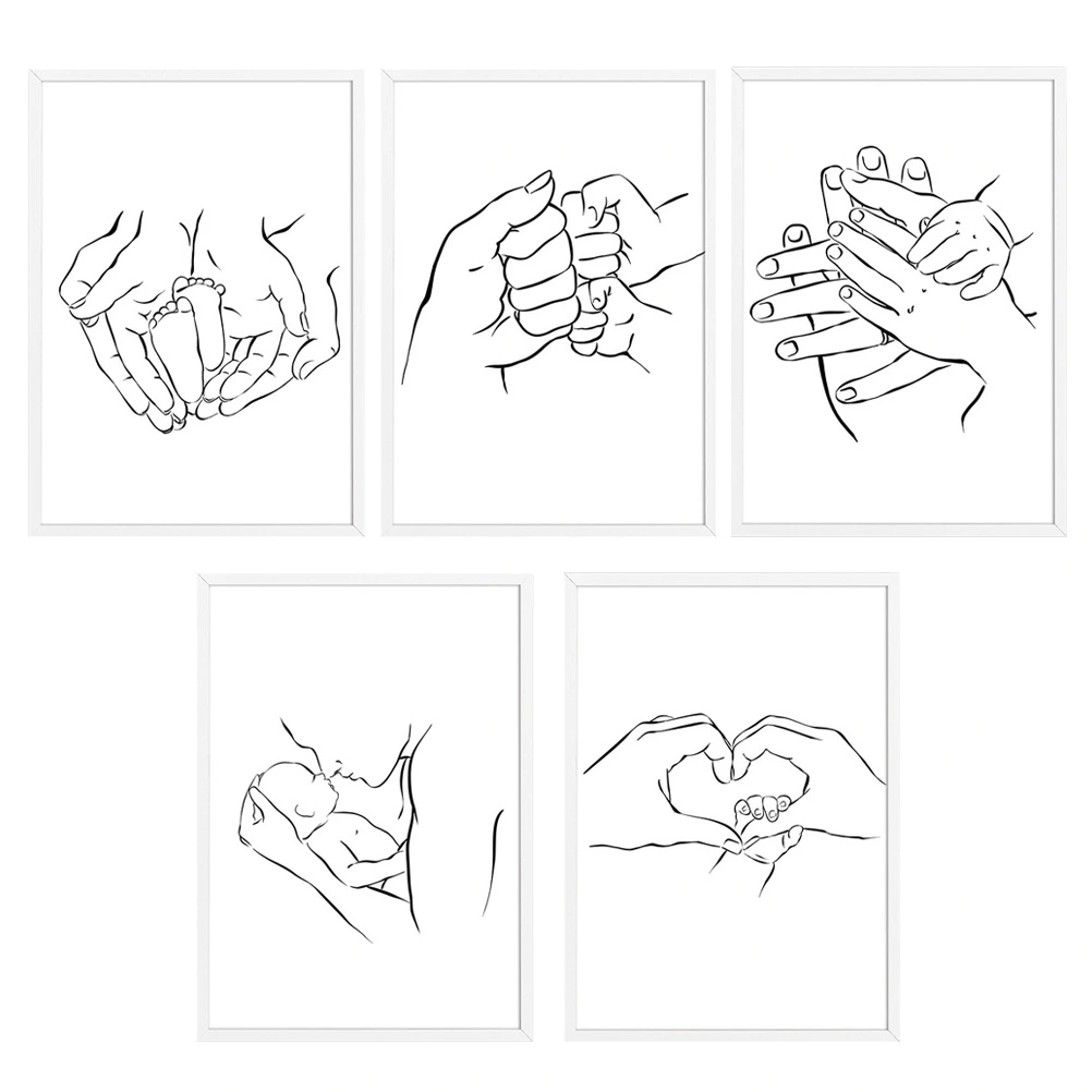 5Pcs Simple Unique Lines Picture Mother Baby Wall Painting Home Backdrop Picture