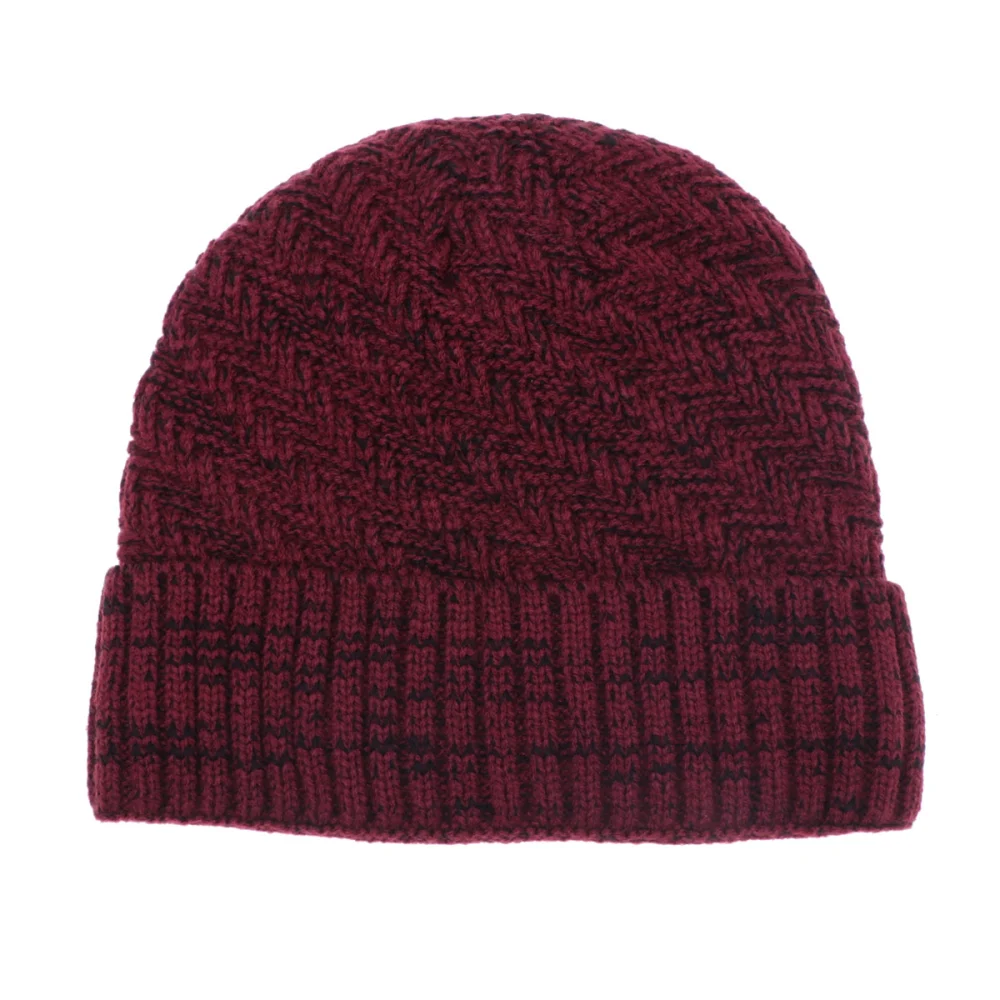 Woolen Hat Autumn Winter Winproof Thickened Warm Knit Beanie for Outdoor Cycling (Wine Red)