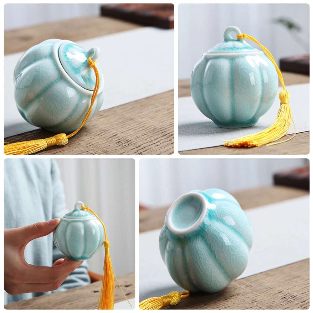 1Pc Ceramic Tea Tin Can Pumpkin Shape Storage Pot Spice Container Canister