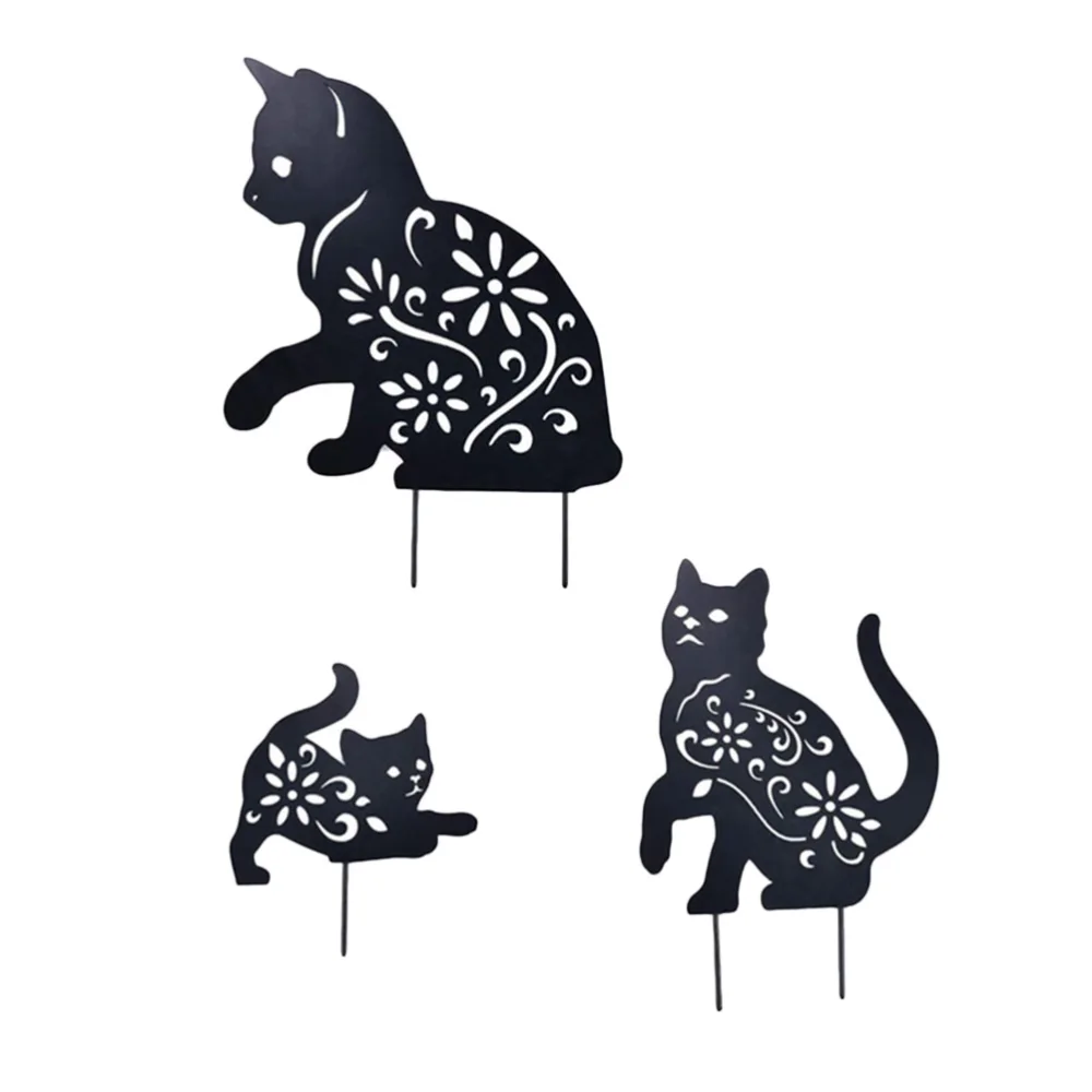 3Pcs Hollow Cat Decors Vivid Animal Silhouette Outdoor Courtyard Decorations