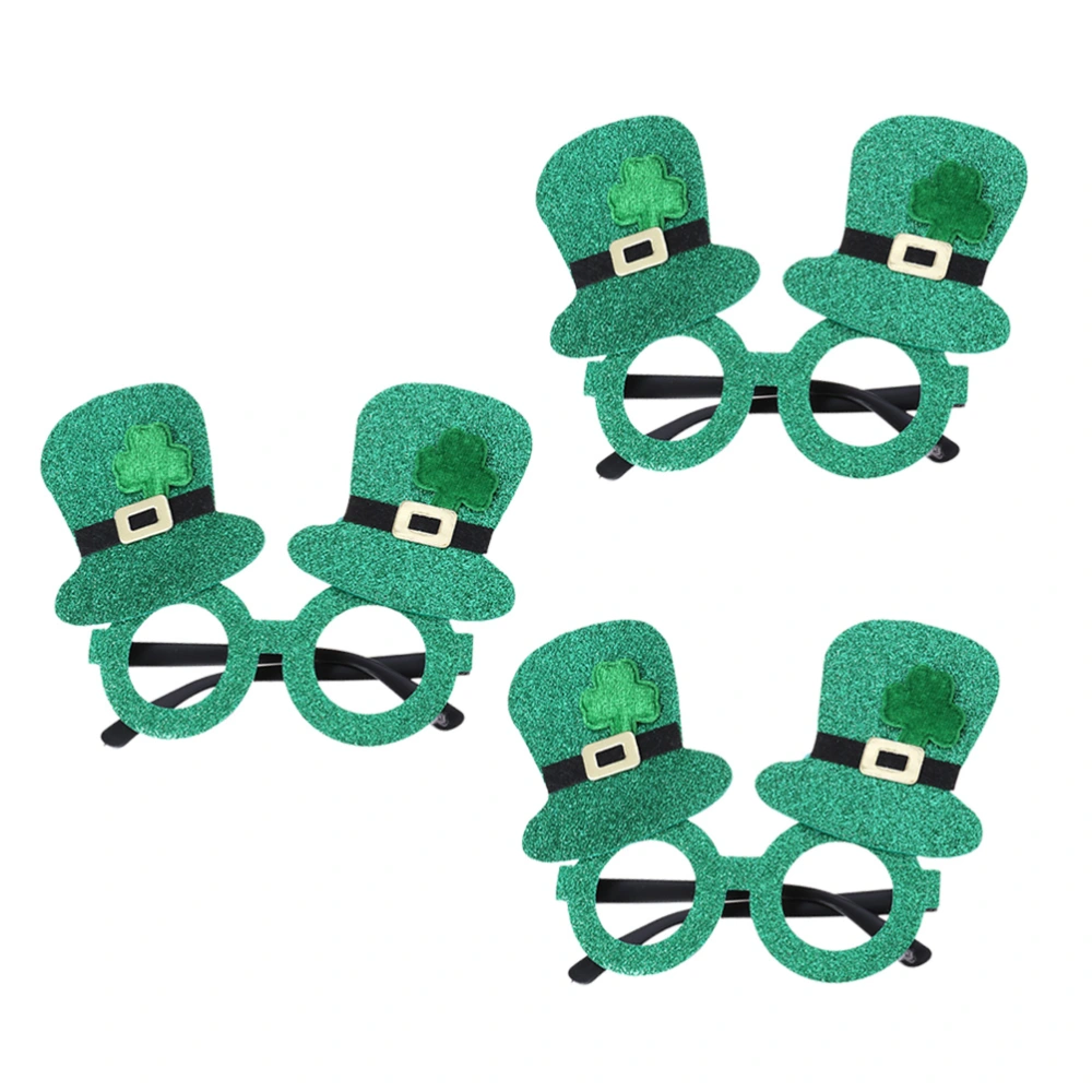 5pcs Shamrock Glitter Glasses Leprechaun Lensless Hat Glasses Novelty Party Accessory for St. Patrick's Day