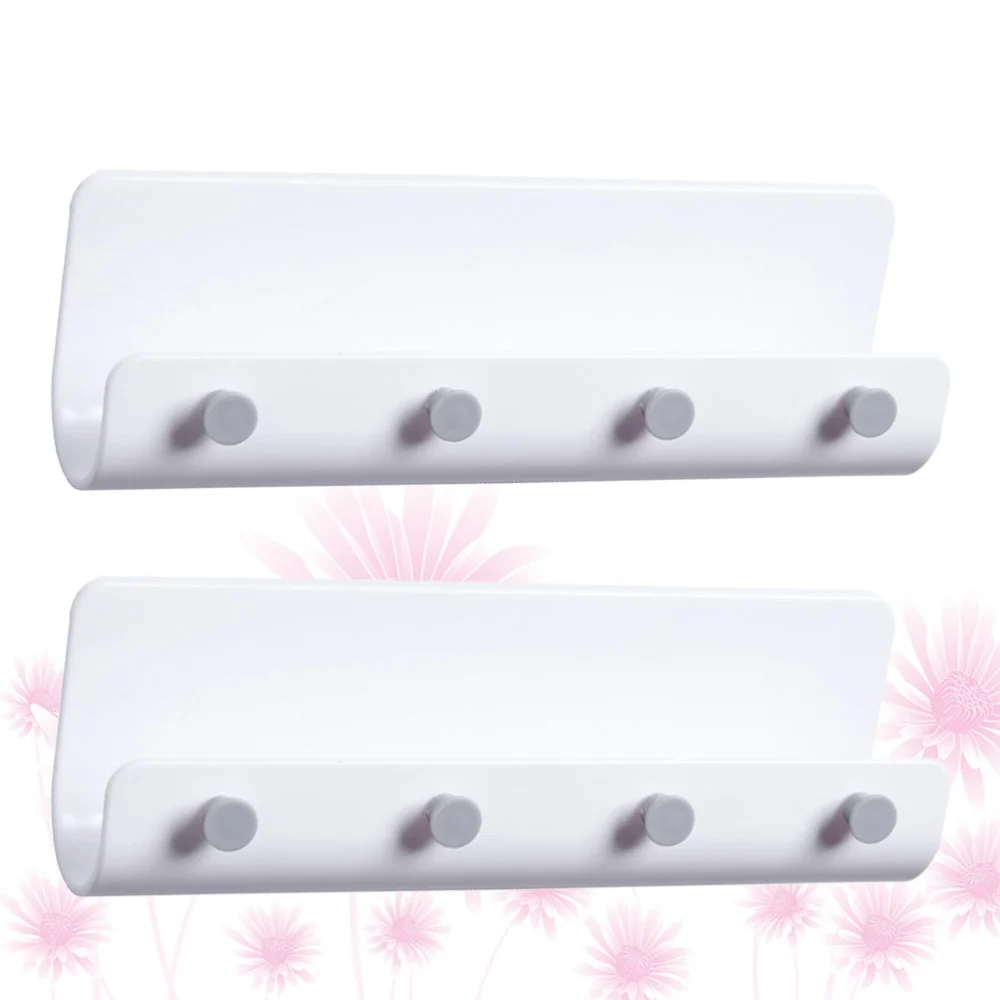 2pcs Wall Hanging Shelves Wall-mounted Storage Racks Sundries Toiletries Holders Keychain Hooks for Home Dorm White