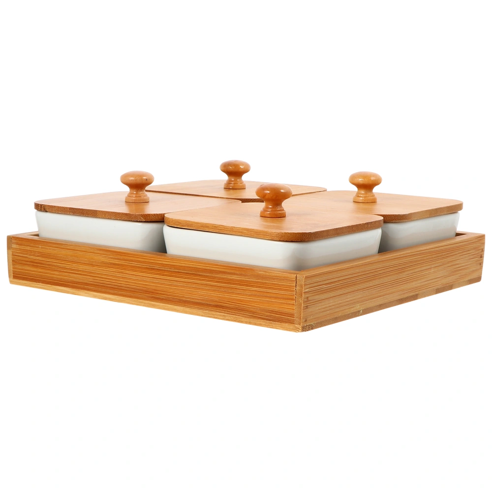 1 Set Japanese Style Dessert Box Snack Storage Plate Storage Box With Bamboo Lid