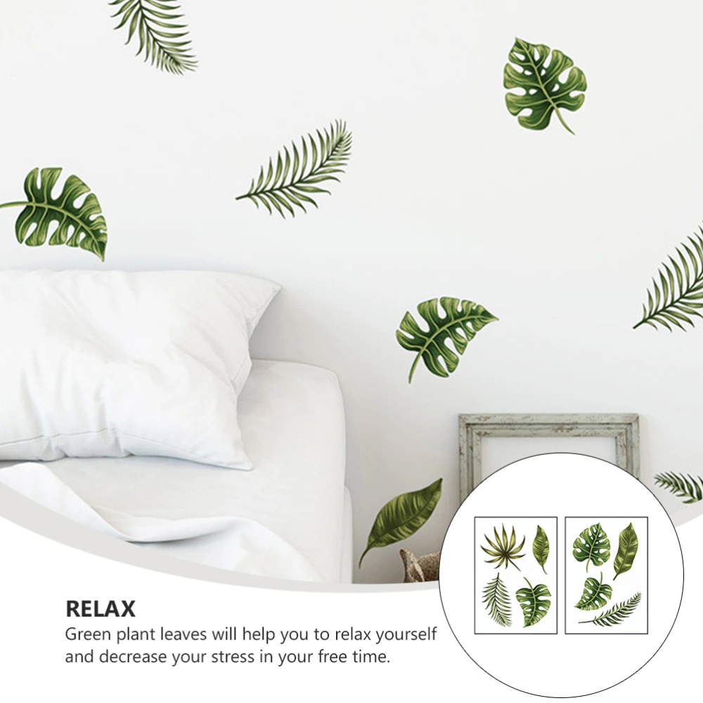 2 Sets Plant Leaf Wall Stickers Creative Green Leaf Wall Decals DIY Room Decals