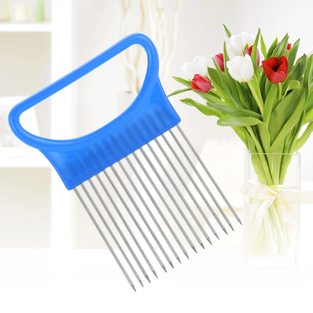 12-Prong Onion Holder Cutter Slicer with Plastic Handle for Tomato Vegetable Lemon Potato(Blue)