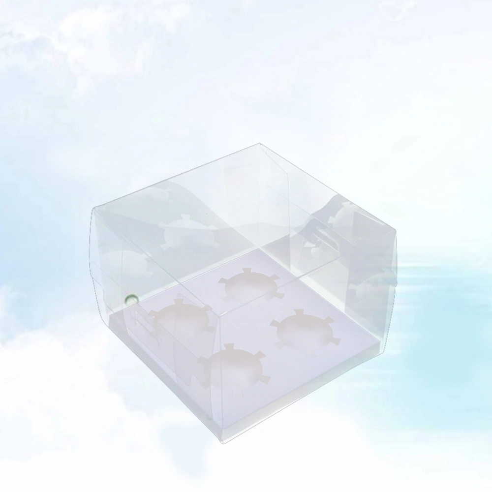 5PCS Eco-Friendly PET Packing Boxes Baking Muffin Boxes Clear Cupcake Boxes with Four Compartment without Ribbon