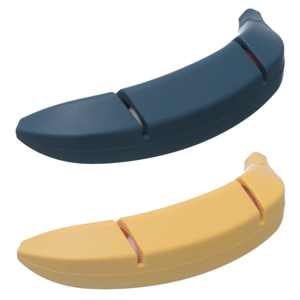 1 Set 2Pcs Banana Shape 2-Stage Knives Scissor Sharpeners (Assorted Color)