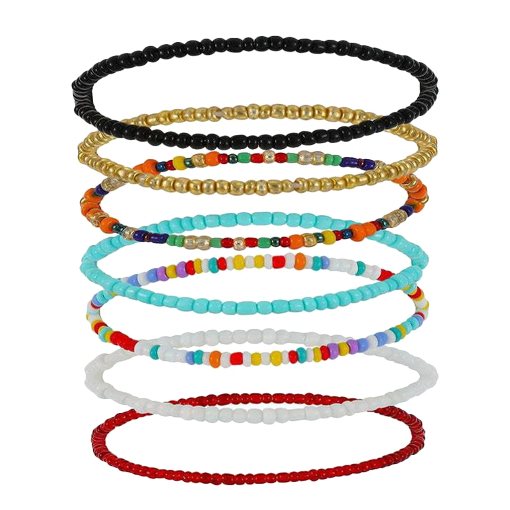 7pcs Handmade Beaded Anklets Girl Beaded Anklet Decorative Colorful Beaded Anklets