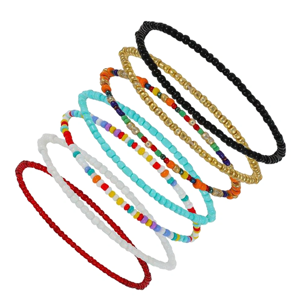 7pcs Handmade Beaded Anklets Girl Beaded Anklet Decorative Colorful Beaded Anklets