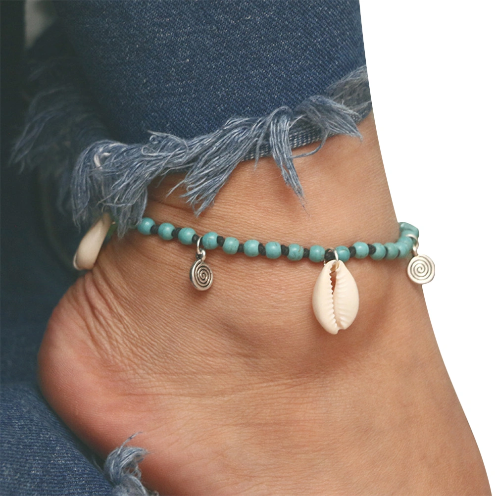 1Pc Chic Conch Anklet Beautiful Ankle Chain Delicate Ankle Jewelry Foot Hanging Chain Pendant for Women Girls(Sky-Blue)