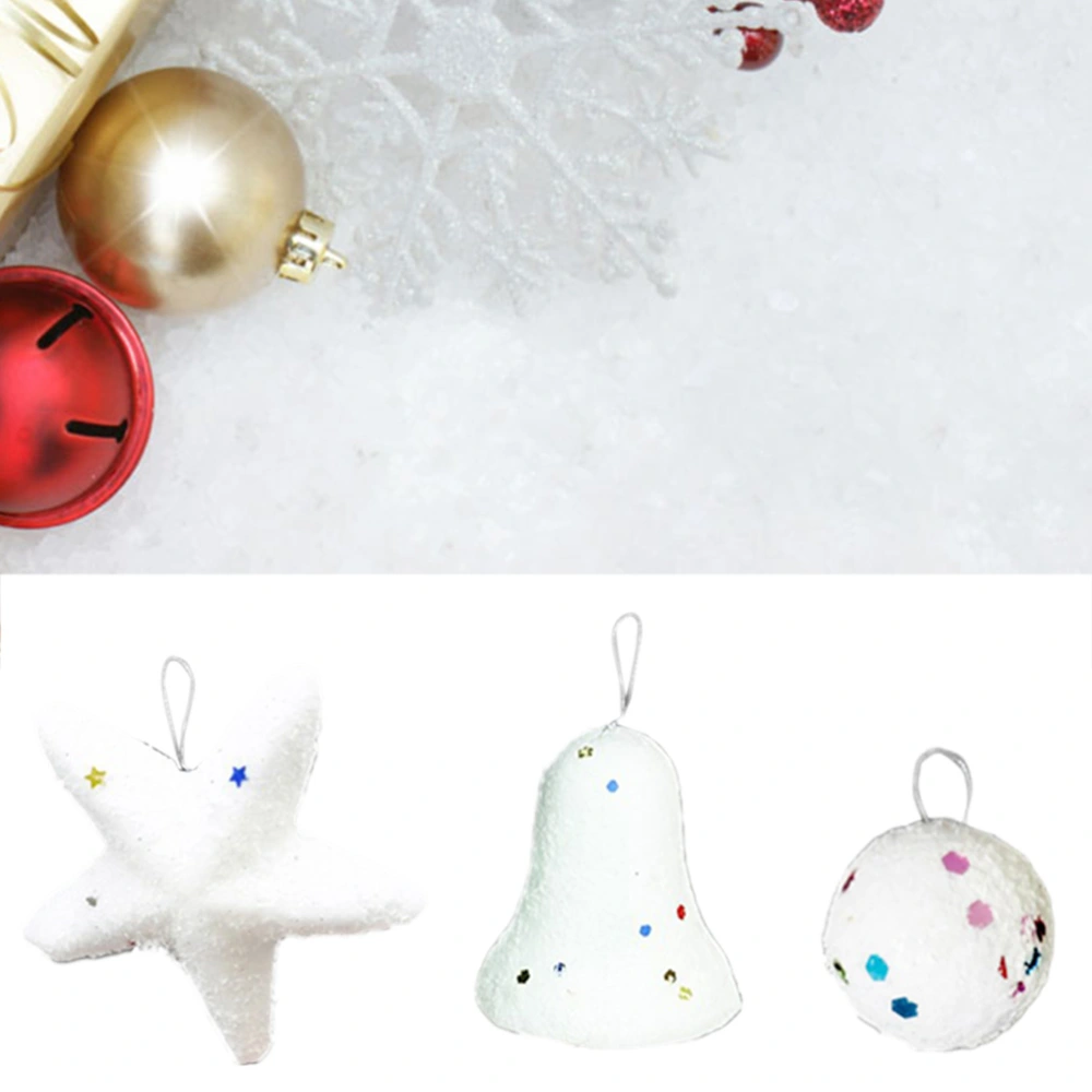 18pcs Christmas Snow Hanging Decorations White Crafted Pendants Christmas Tree Ornaments (Five-pointed Star + Bell + Ball)