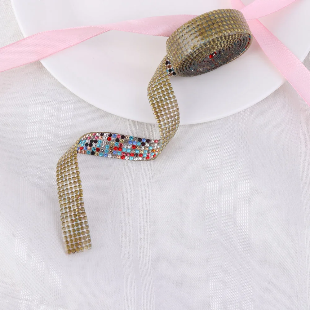 DIY Rhinestone Strip Diamond Strip Adhesive Mesh Diamond Decorative Diamond Belt (Colorful)