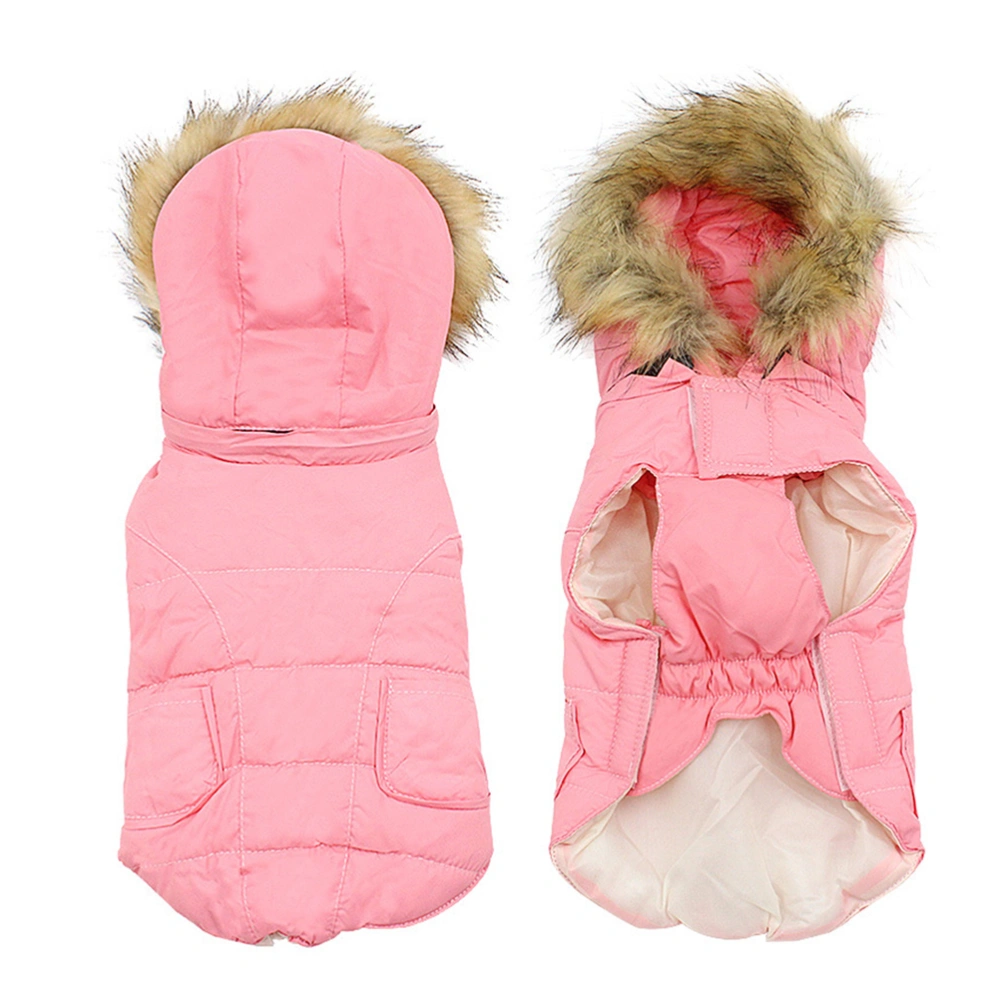 Pet Clothes with Hat Fur Collar Clothes Warm Cotton Coat Pet Custume for Puppy Dog (Pink, Size S)