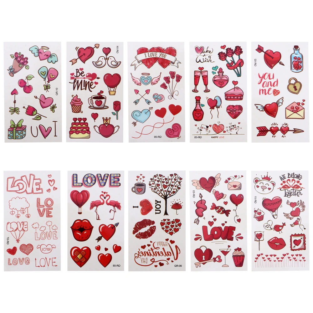 10 Sheets Disposable Valentine's Day Tattoos Stickers Party Body Art Tattoos