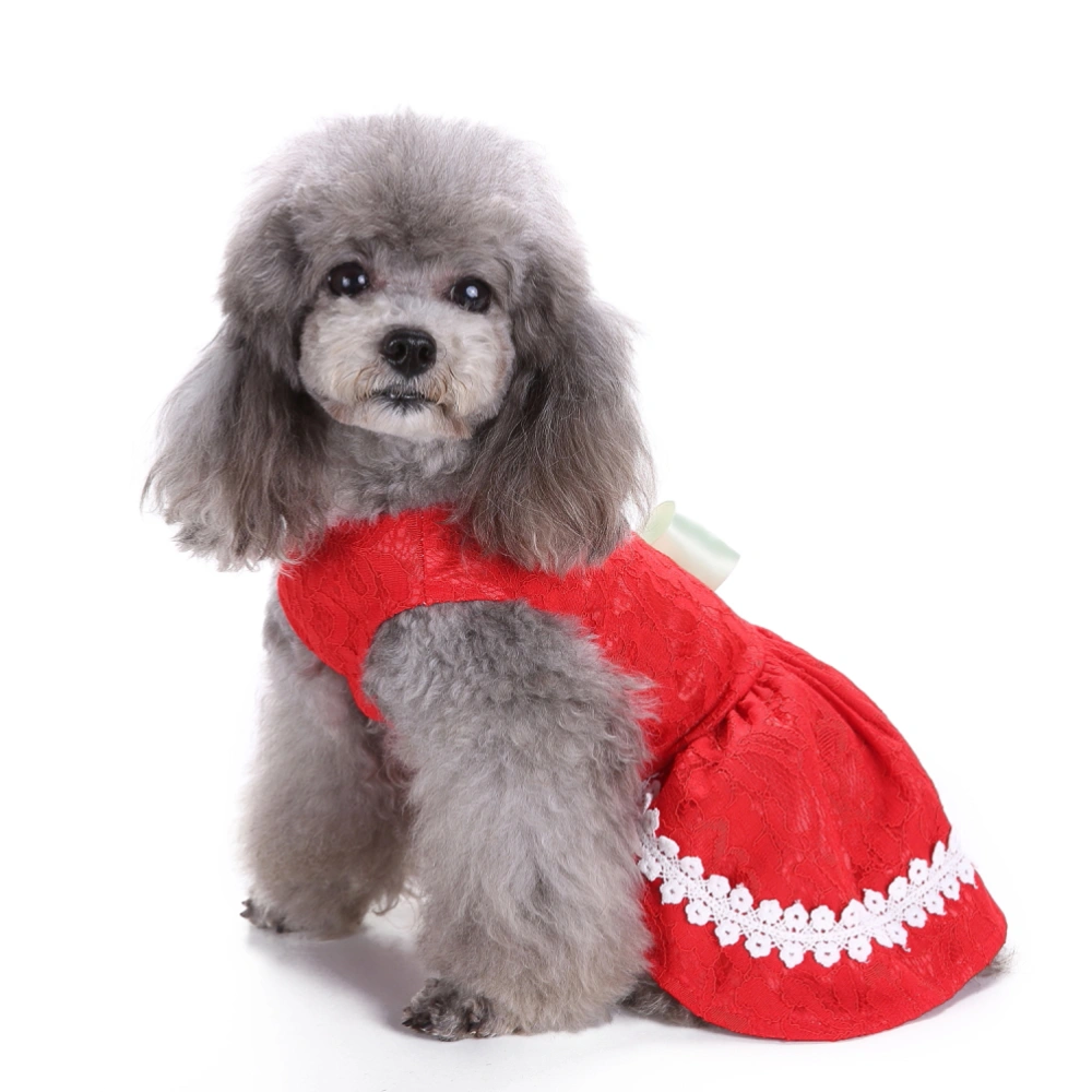 Fashion Embroidery Cozy Dog Dress Skirt Pet Summer Clothes Pet Sipplies Banquet Costume - Size M (Red)