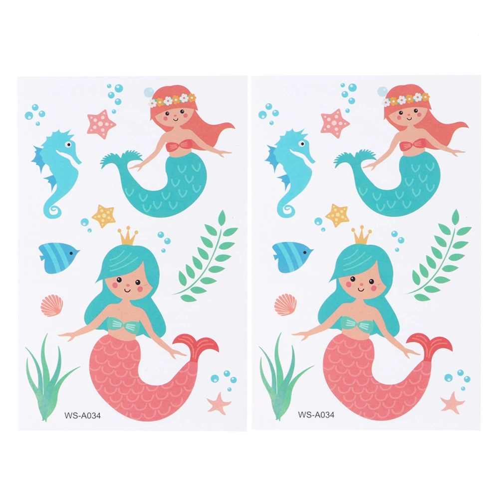 12 Sheets Children Personality Mermaid Cartoon Stickers Environmentally Friendly Waterproof Stickers for Boys and Girls