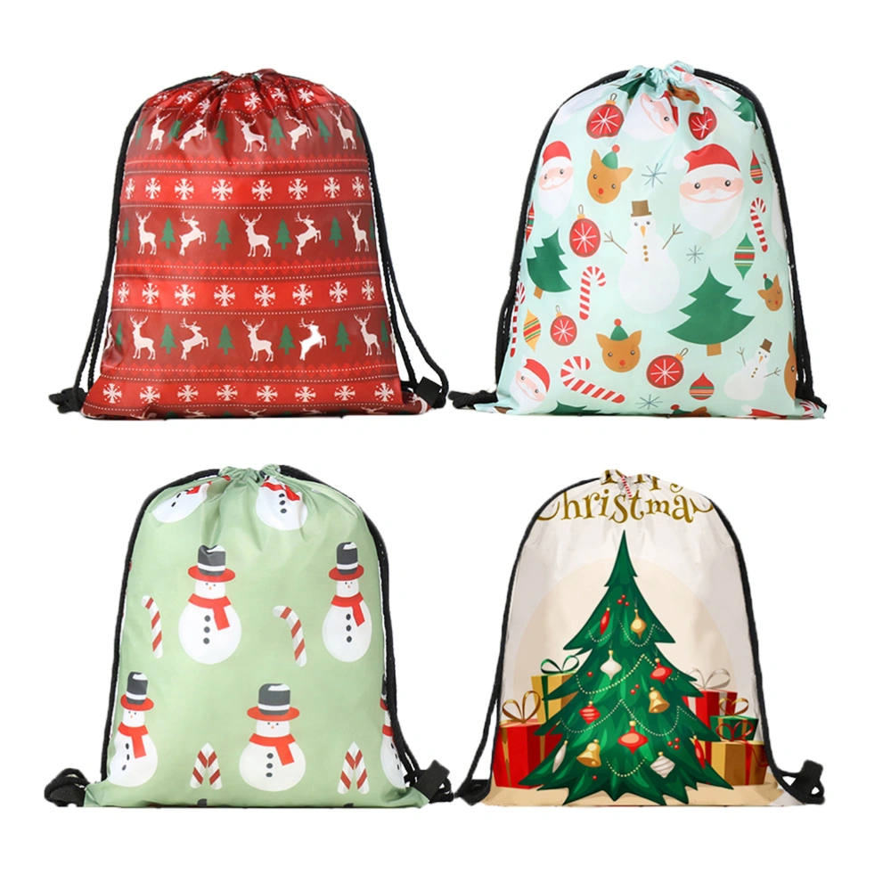 4pcs Christmas Gift Bags Drawstring Backpacks Printed Pouches for Party Favors Candies