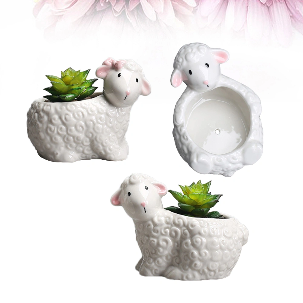 3pcs Ceramics Sheep Flower Pot Small Ceramics Flower Pot Sheep Shape Ceramics Flower Pot