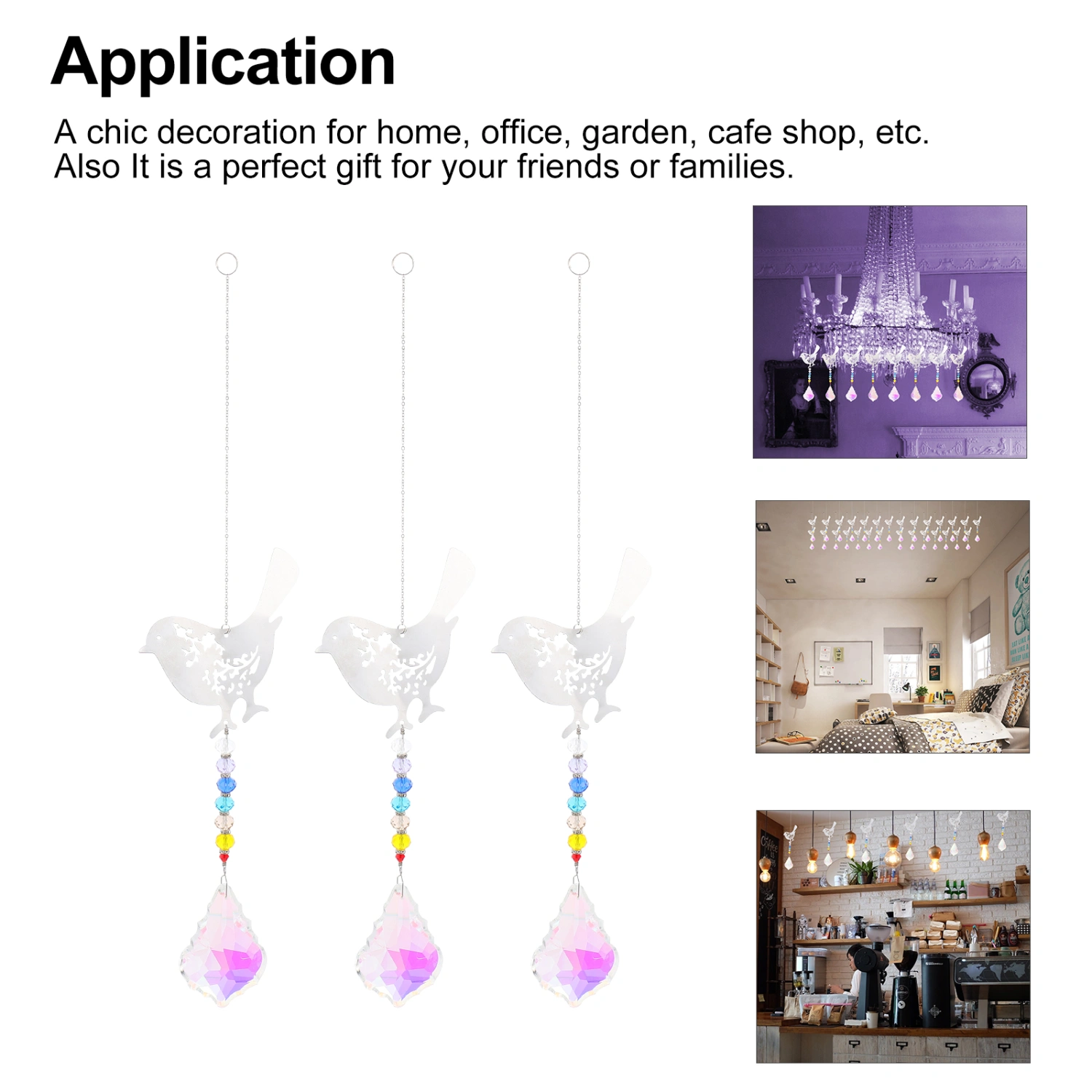Crystal Ball Pendant Chandelier Ceiling Fancy Hanging Bird Decoration Suncatcher