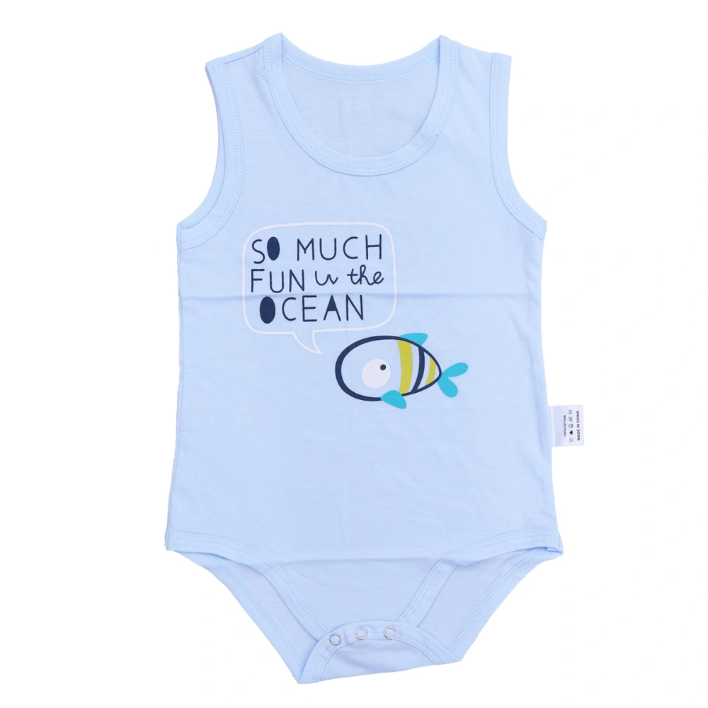 66cm Newborn baby Infant Summer Clothing Cotton Cartoon Sleeveless Climbing Clothes Jumpsuit Casual triangle Romper (Sky-blue Fish)