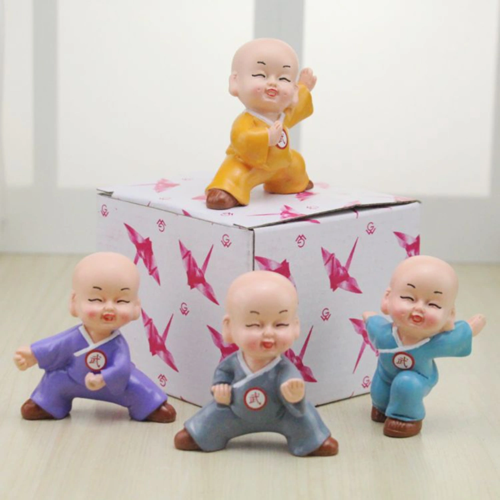 4pcs Car Decoration Adorable Creative Resin Cartoon Monk Shaped Car Interior Display Decorative Ornaments