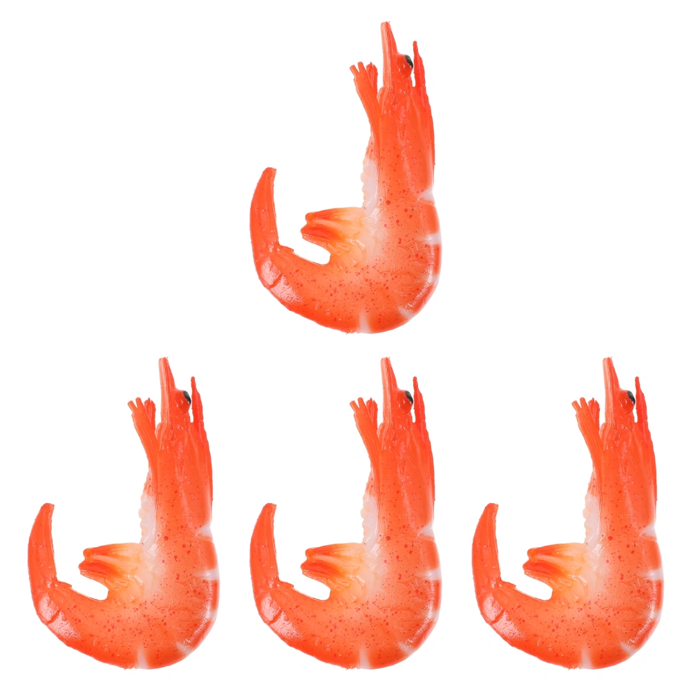 4Pcs Artificial Shrimp Model Lifelike Red Prawn Figurine Kids Animal Plastic Toy