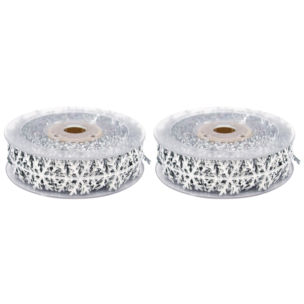 2pcs Christmas Silver Glitter Snowflake Ribbon Lace Silver Sequins Trim Ribbon