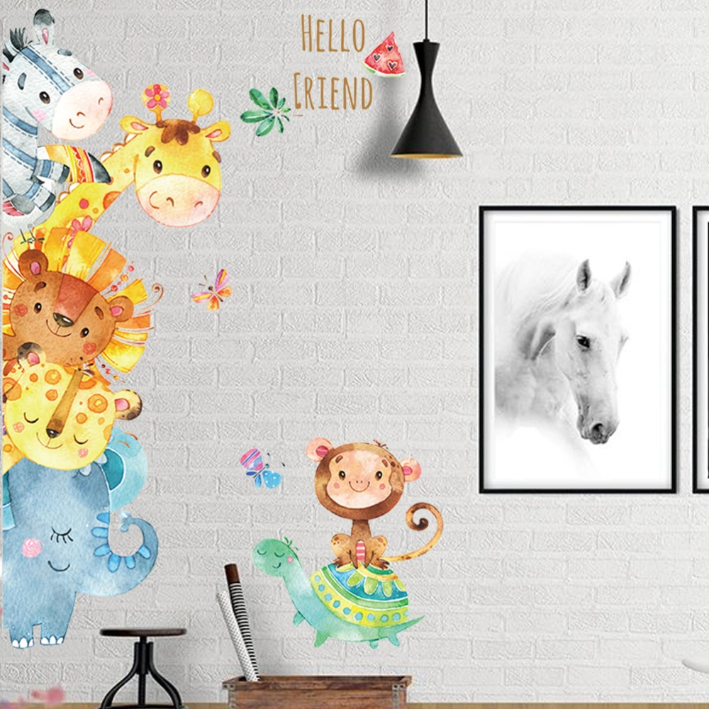 Watercolor Animals Cartoon Wall Sticker Bedroom Living Room Sofa Background Mural Children's Room Door Wall Sticker