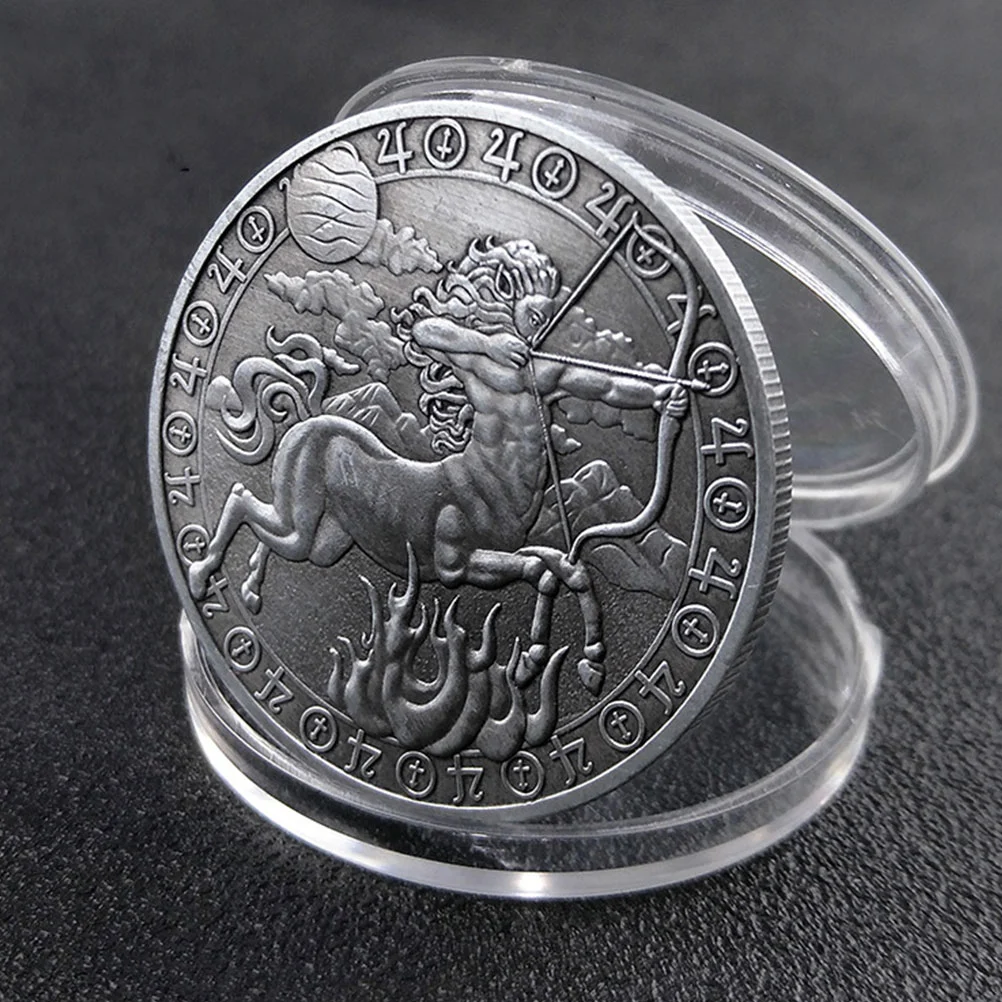 Vintage Twelve Constellations Commemorative Coin Stereoscopic Embossment Metal Coin Souvenir Gift Crafts (Sagittarius)