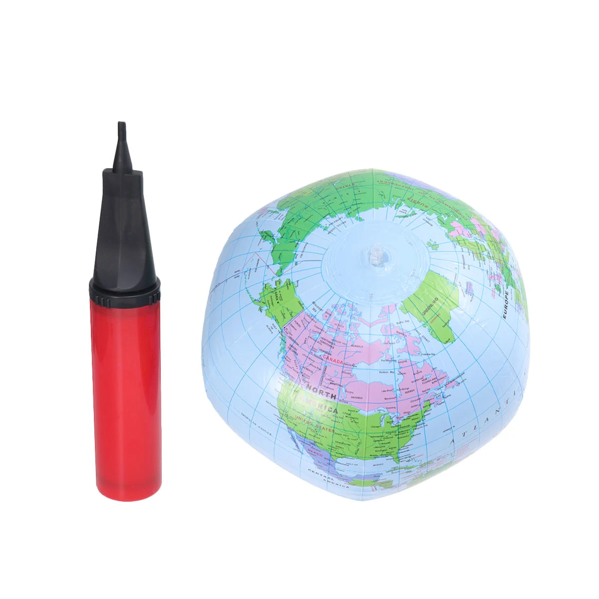 30CM English Version PVC Water Ball Globe Map Pattern Inflatable Elastic Beach Ball for Swimming Pool Sea Beach (Hand Pump, Random Color)