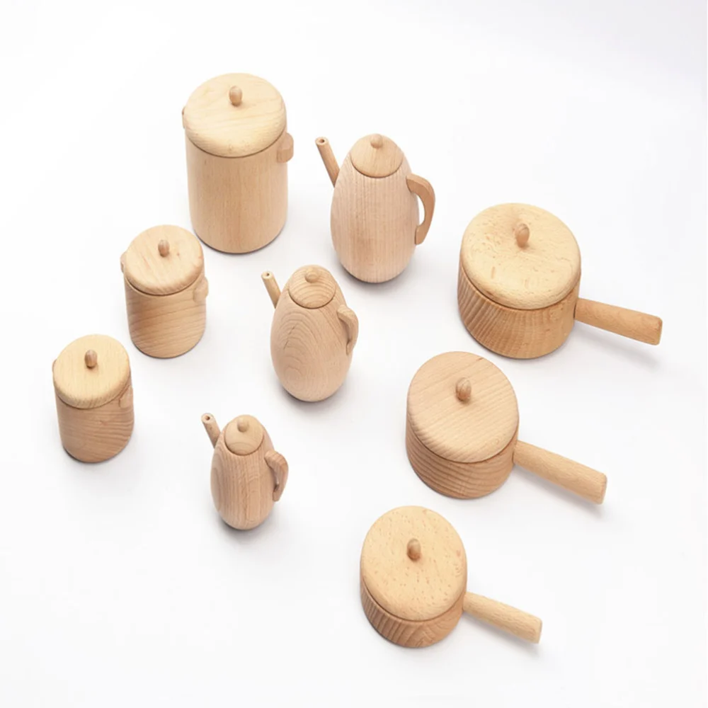 1PC Play House Toy Simulation Kitchen Tools Mini Wooden Pan Kids Interactive Toy Educational Supply for Home School (L)