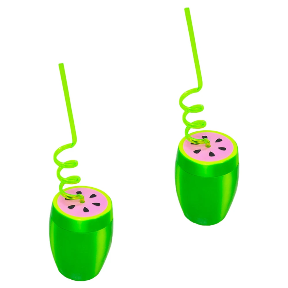 2 Sets Creative Plastic Watermelon Design Cup Portable Cup with Straw (Green)